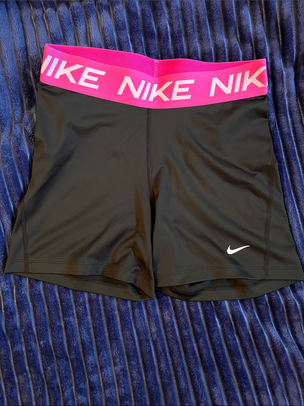 Nike Black Pro Athletic Shorts with Bright Pink Waistband